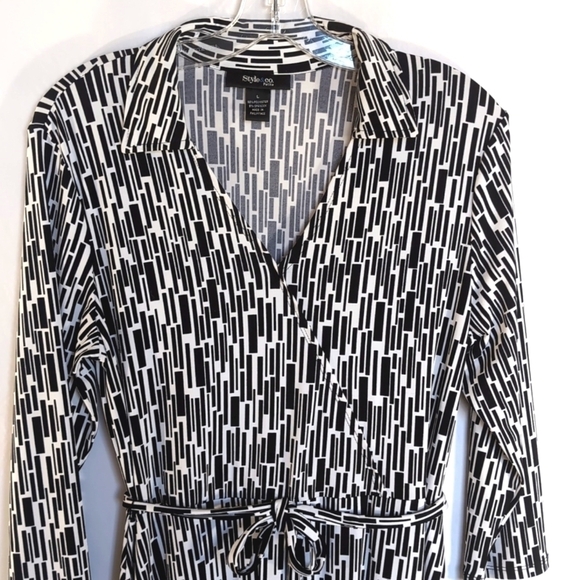 Style & Co. Black and White A Line 3/4 Sleeve Dress Size Petite Large - Picture 3 of 8